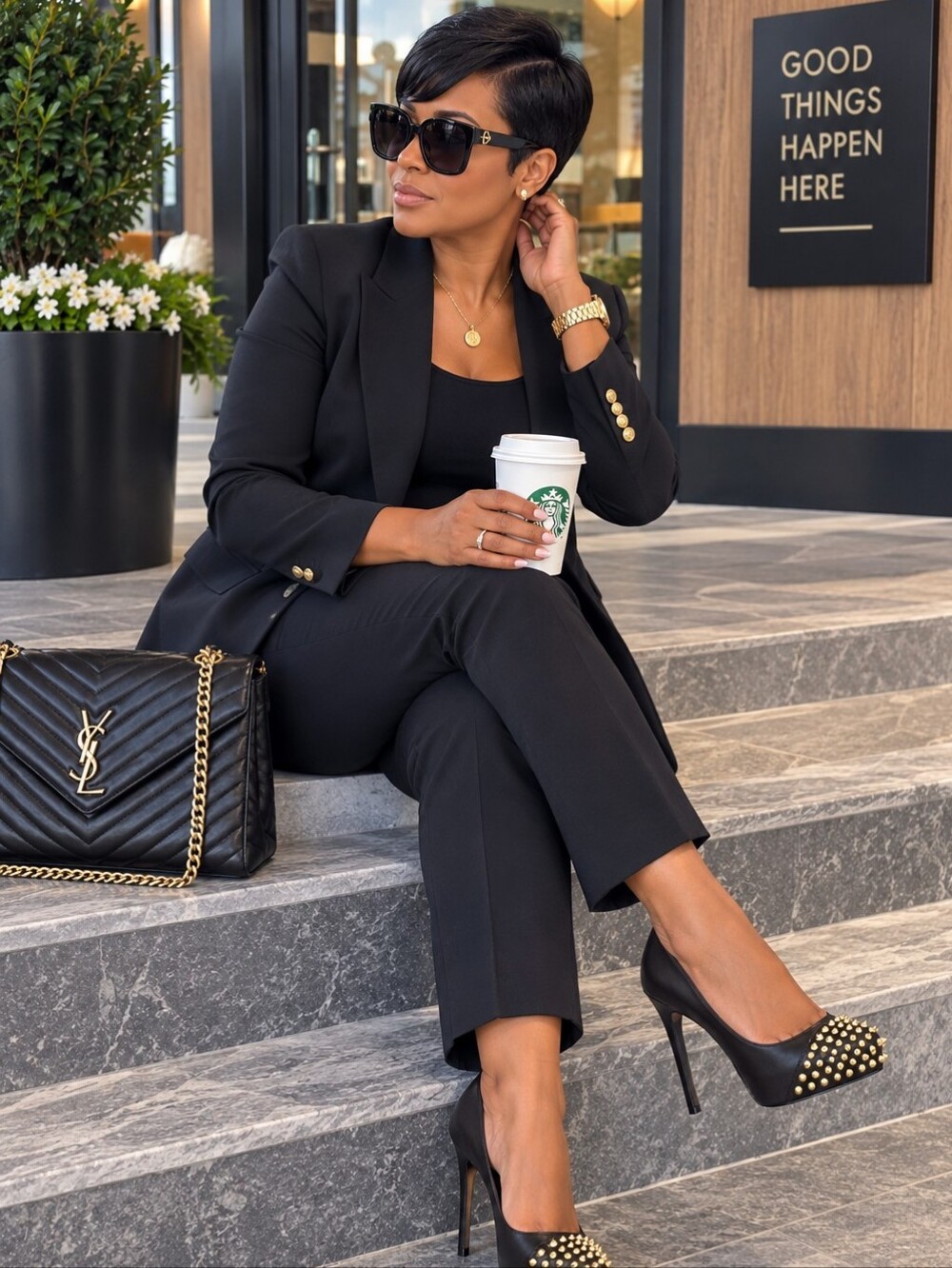 Steve Madden Black Flats with Gold Studded Toe